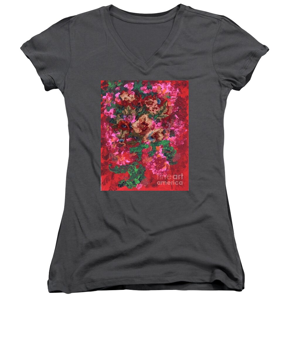 Garden Women's V-Neck featuring the painting My Sister's Garden I by Alys Caviness-Gober