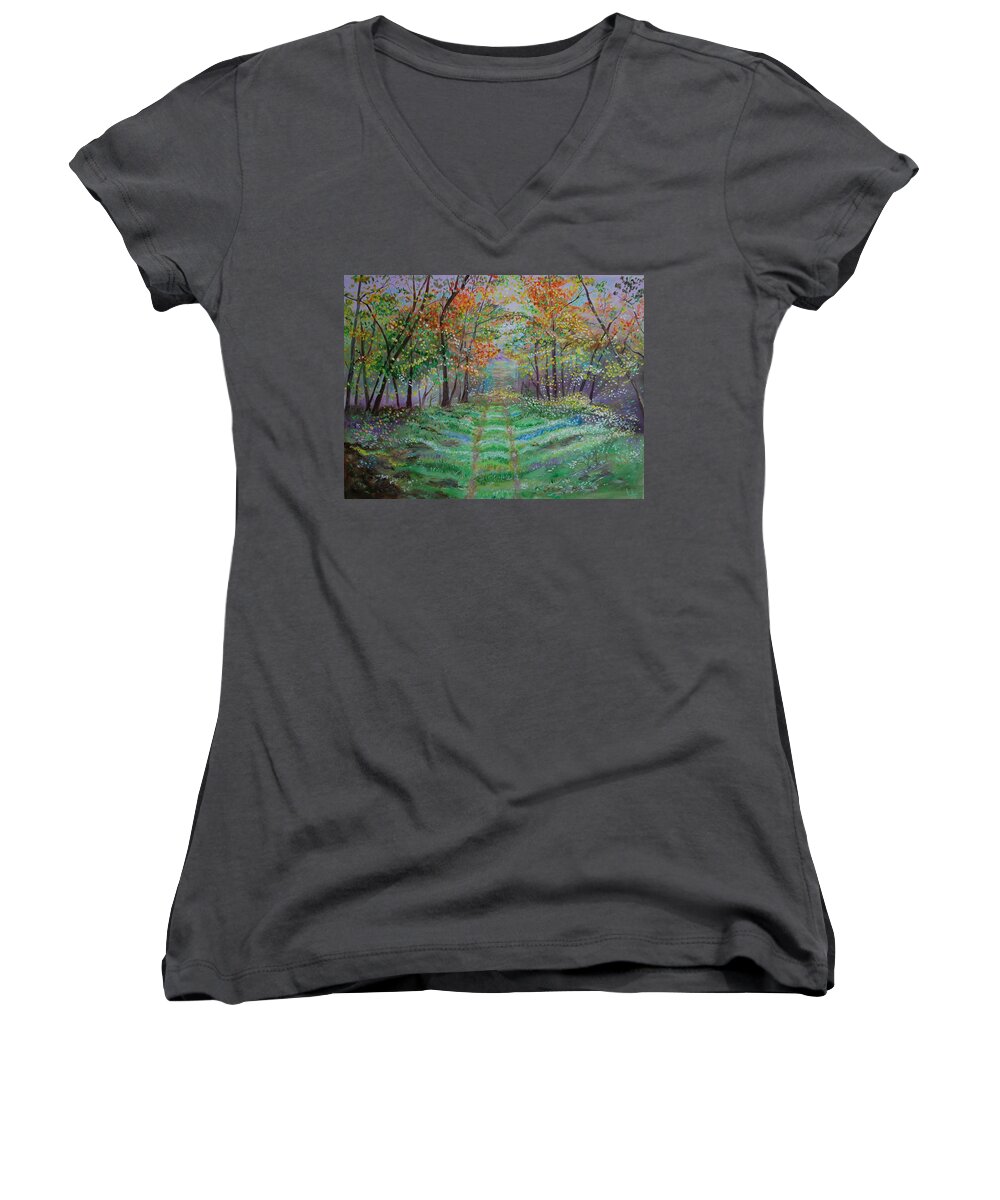 Country Road Women's V-Neck featuring the painting Old Country Road by Leslie Allen