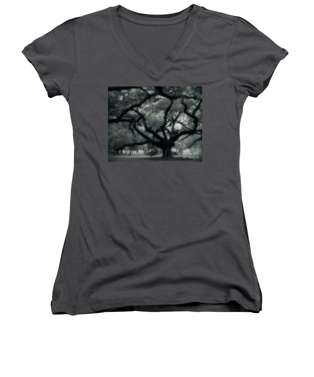 Oak Alley Women's V-Neck featuring the photograph Old Oak by Perry Webster