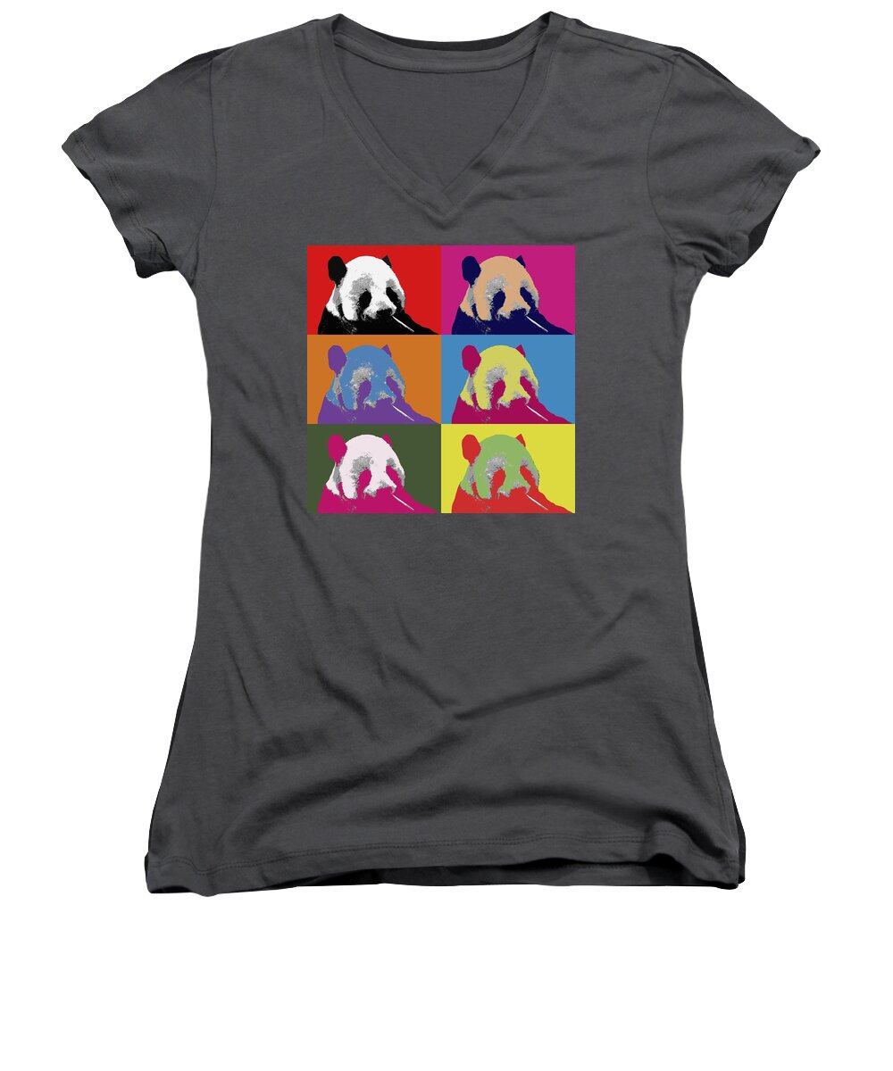 Animals Women's V-Neck featuring the photograph Panda Pop Art 2 by Lou Ford