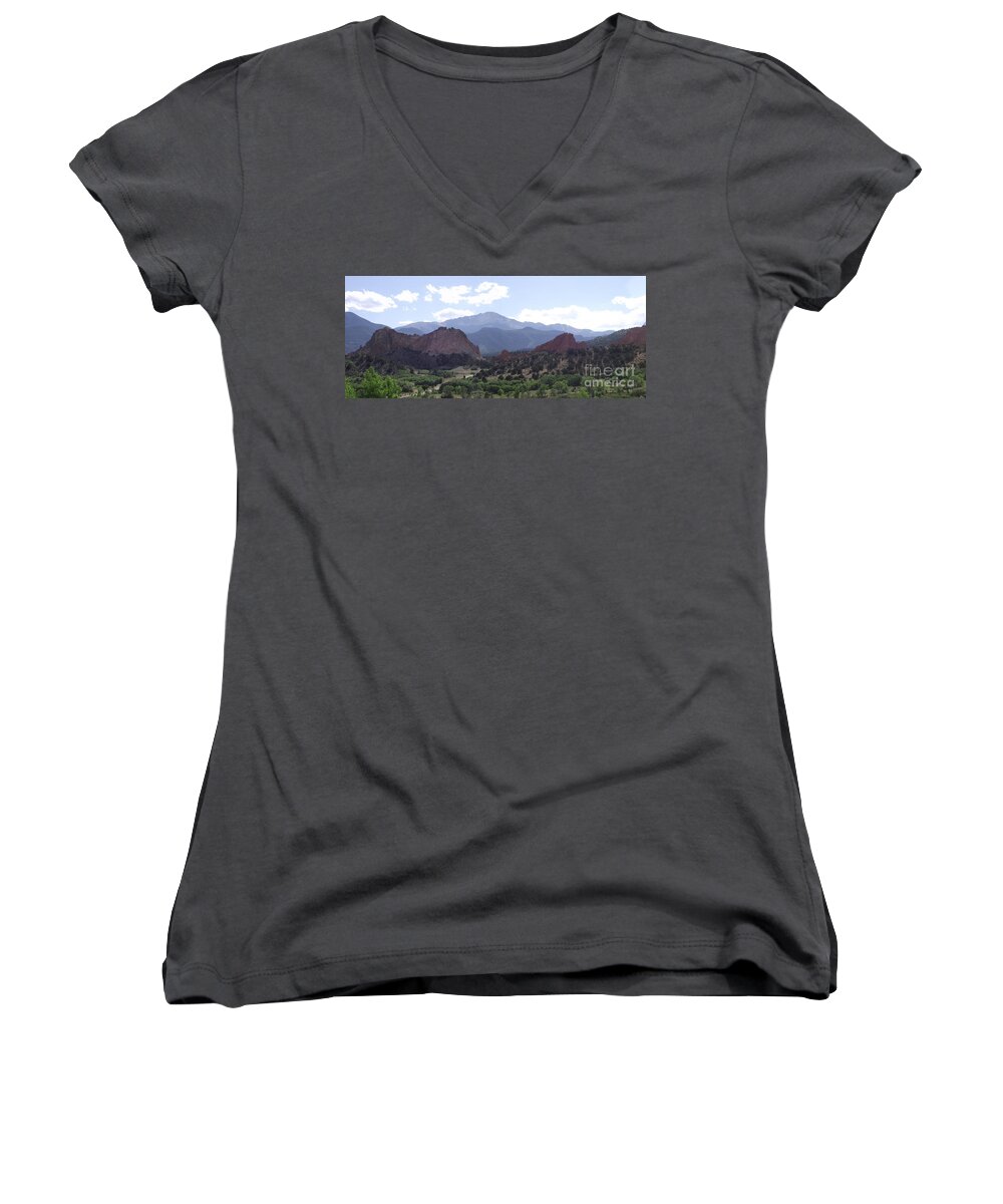 Panorama Women's V-Neck featuring the photograph Panoramic Garden of The Gods by Michelle Welles
