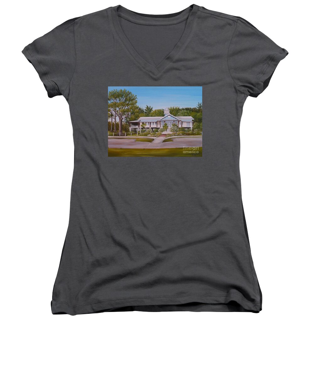 Louisiana Women's V-Neck featuring the painting Pontchartrain Yacht Club by Valerie Carpenter