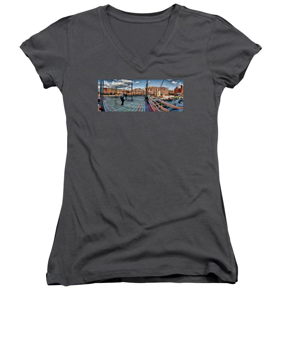 Panoramic Women's V-Neck featuring the photograph Raising Bedford by S Paul Sahm