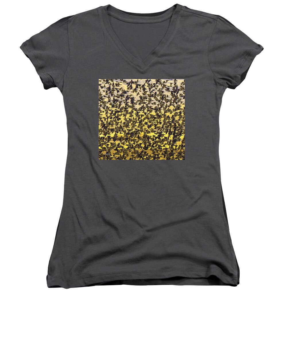 Red-winged Women's V-Neck featuring the photograph Red-winged Blackbird Explosion by Fred J Lord