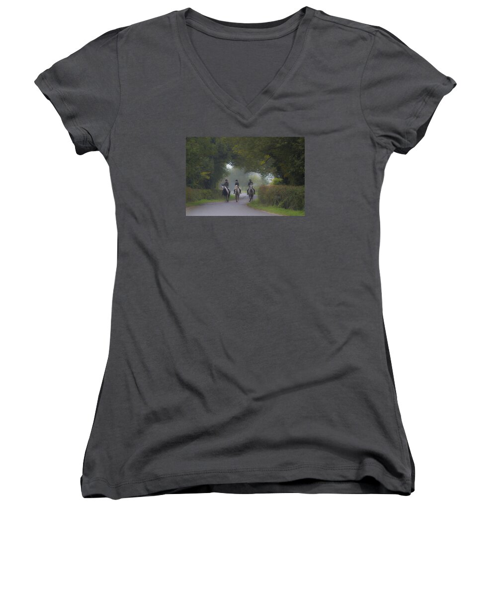 Clare Bambers Women's V-Neck featuring the photograph Riding in Tandem by Clare Bambers
