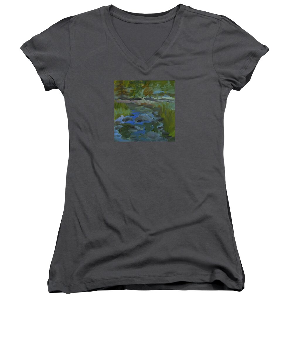 Saltwater Women's V-Neck featuring the painting Saltwater Creek by Francine Frank
