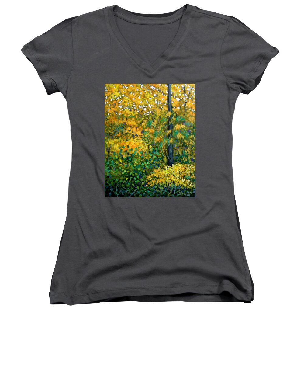 Landscape Women's V-Neck featuring the painting Southern Woods by Jeanette Jarmon