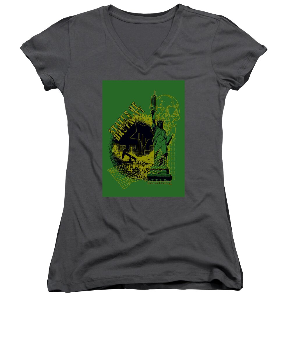 Statue Of Liberty Women's V-Neck featuring the mixed media Statue of Brutality by Tony Koehl