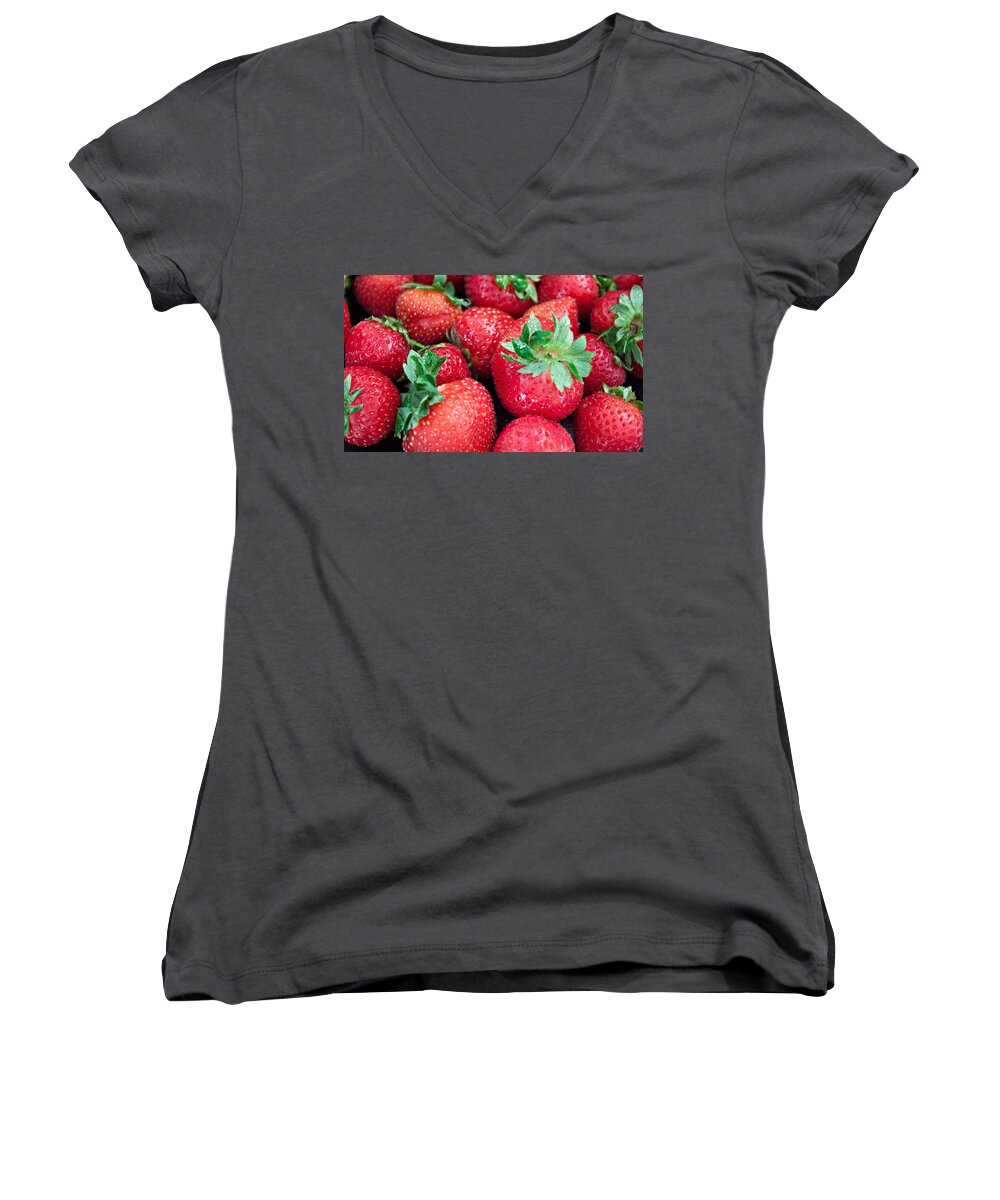 Strawberry Women's V-Neck featuring the photograph Strawberry Delight by Sherry Hallemeier