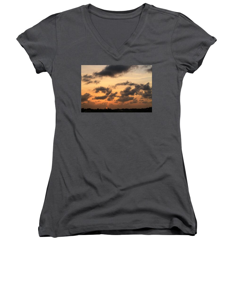 Sunset Women's V-Neck featuring the photograph Sunset by Catie Canetti