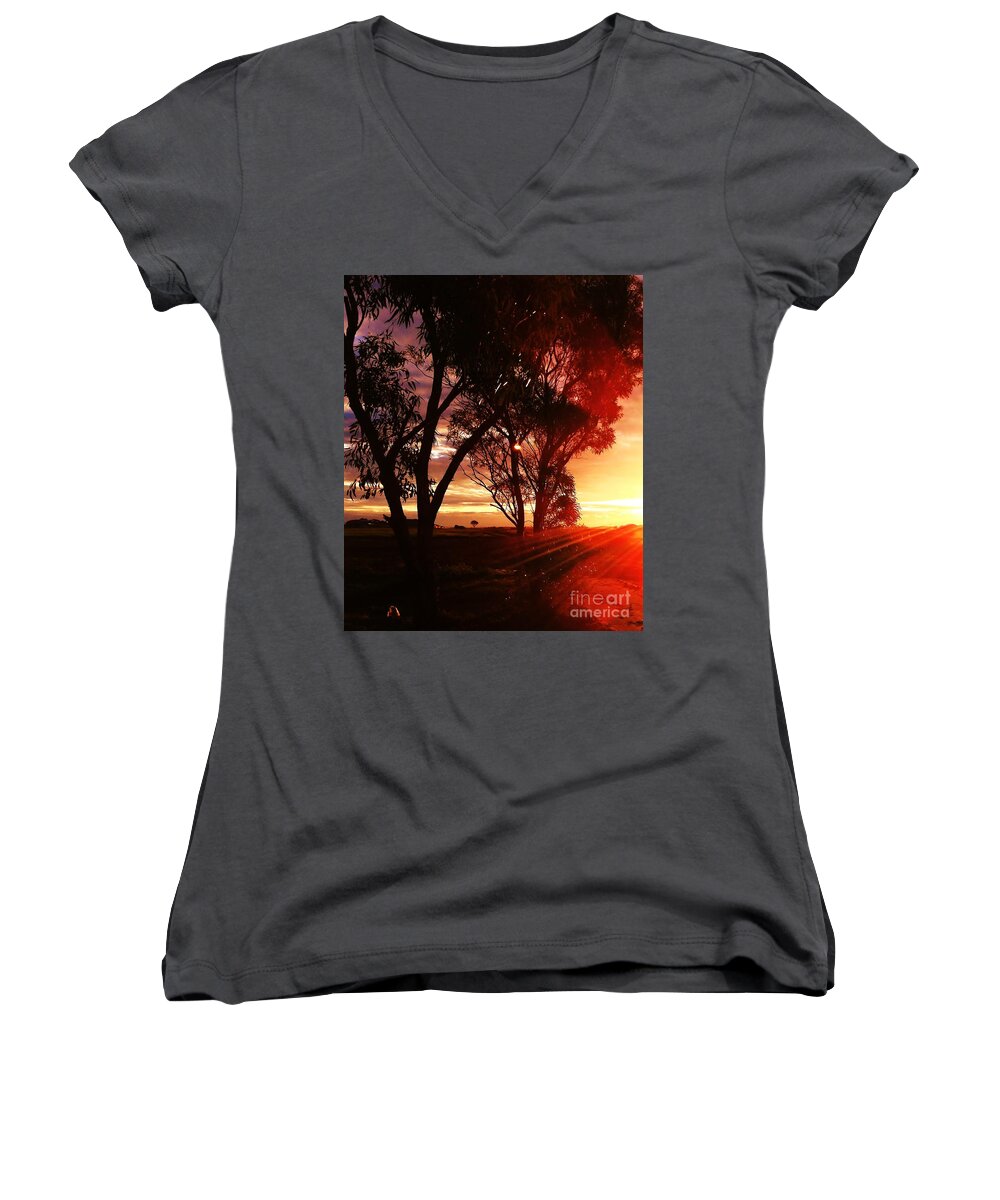 Australia Women's V-Neck featuring the photograph Sunset through the trees by Blair Stuart