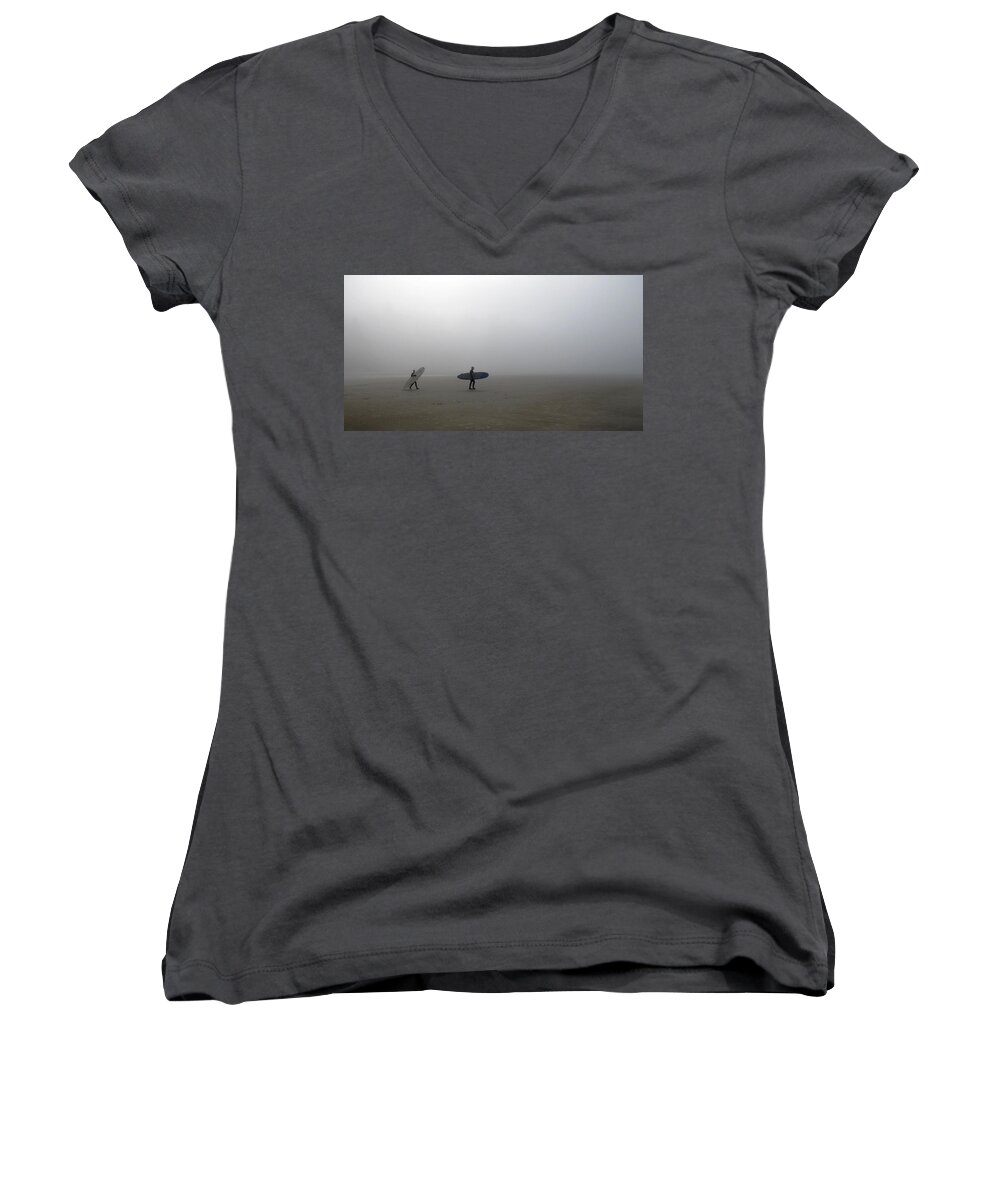 Surfers Women's V-Neck featuring the photograph Surfing into the Abyss by KATIE Vigil