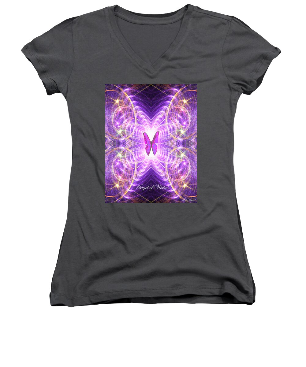 Angel Women's V-Neck featuring the digital art The Angel of Wishes by Diana Haronis