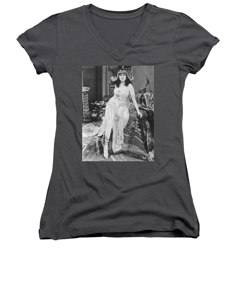 -nec02- Women's V-Neck featuring the photograph Theda Bara (1885-1955) by Granger