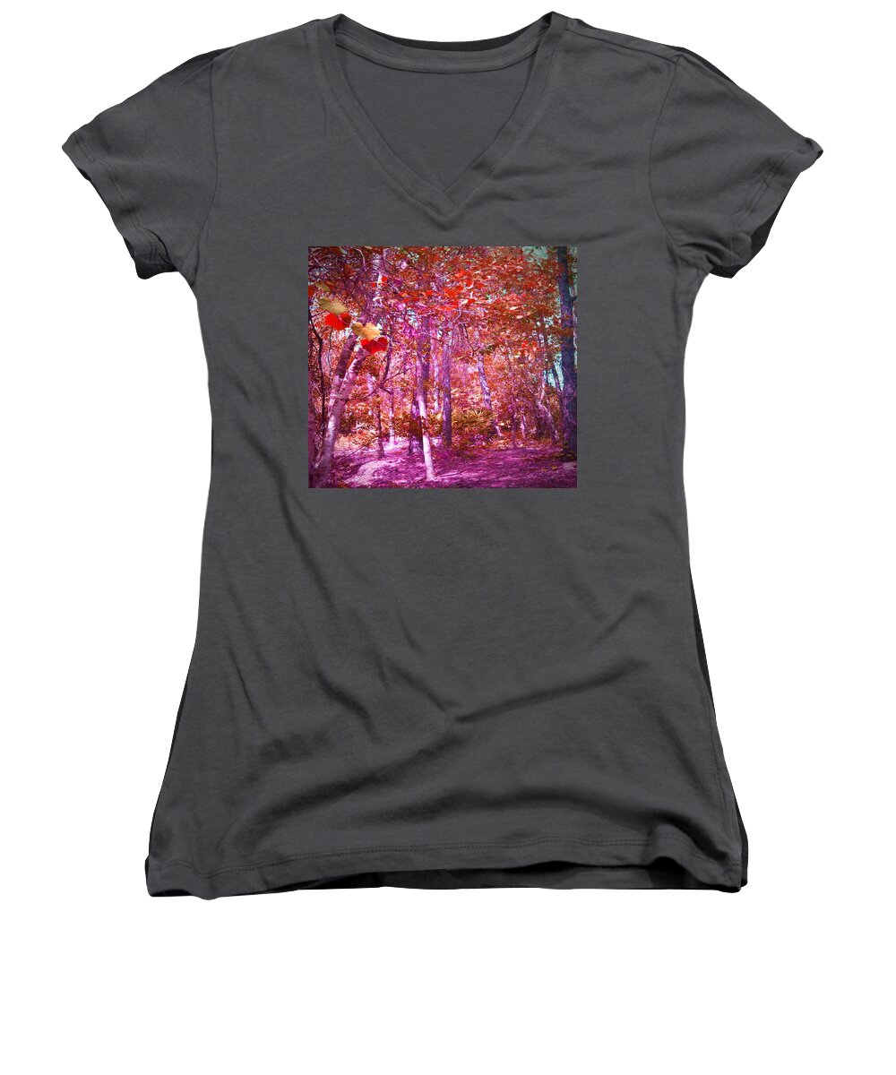 Woods Women's V-Neck featuring the photograph Thicket in Color by George Pedro