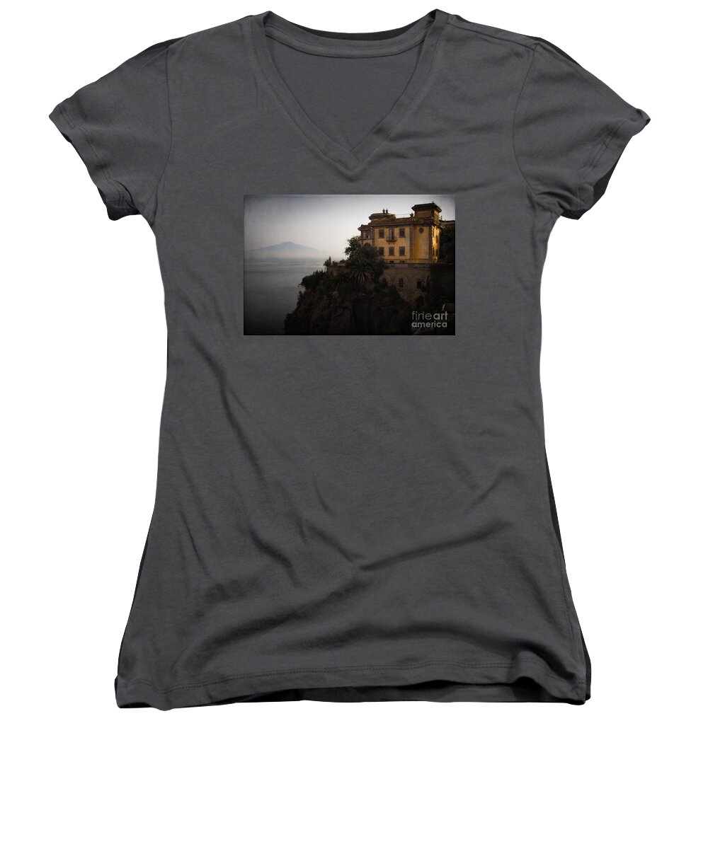 Sorrento Women's V-Neck featuring the photograph Vesuvius from Sorrento by Doug Sturgess