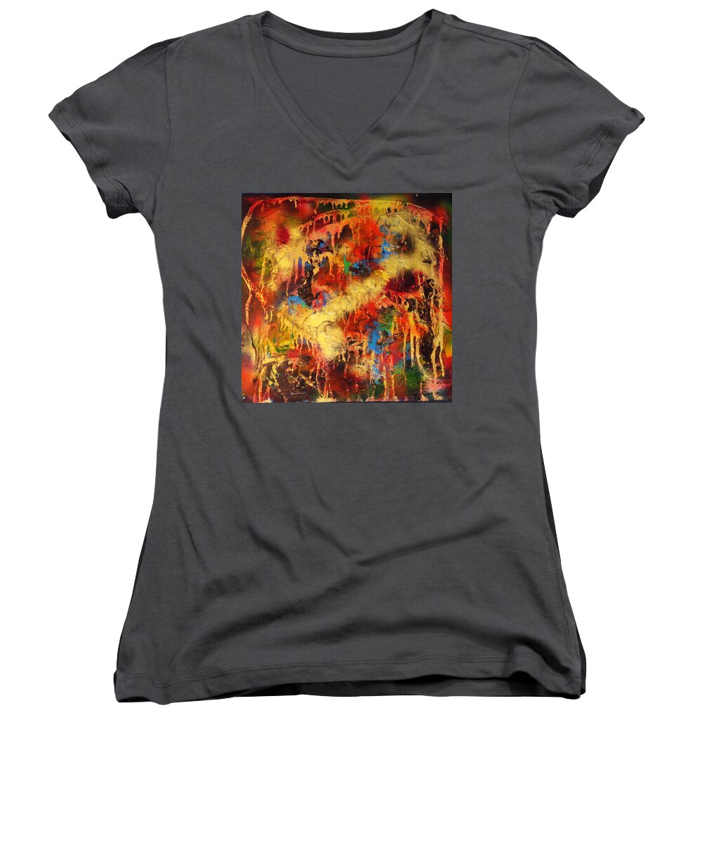 Abstract Women's V-Neck featuring the painting Walk Through The Fire by Yael VanGruber