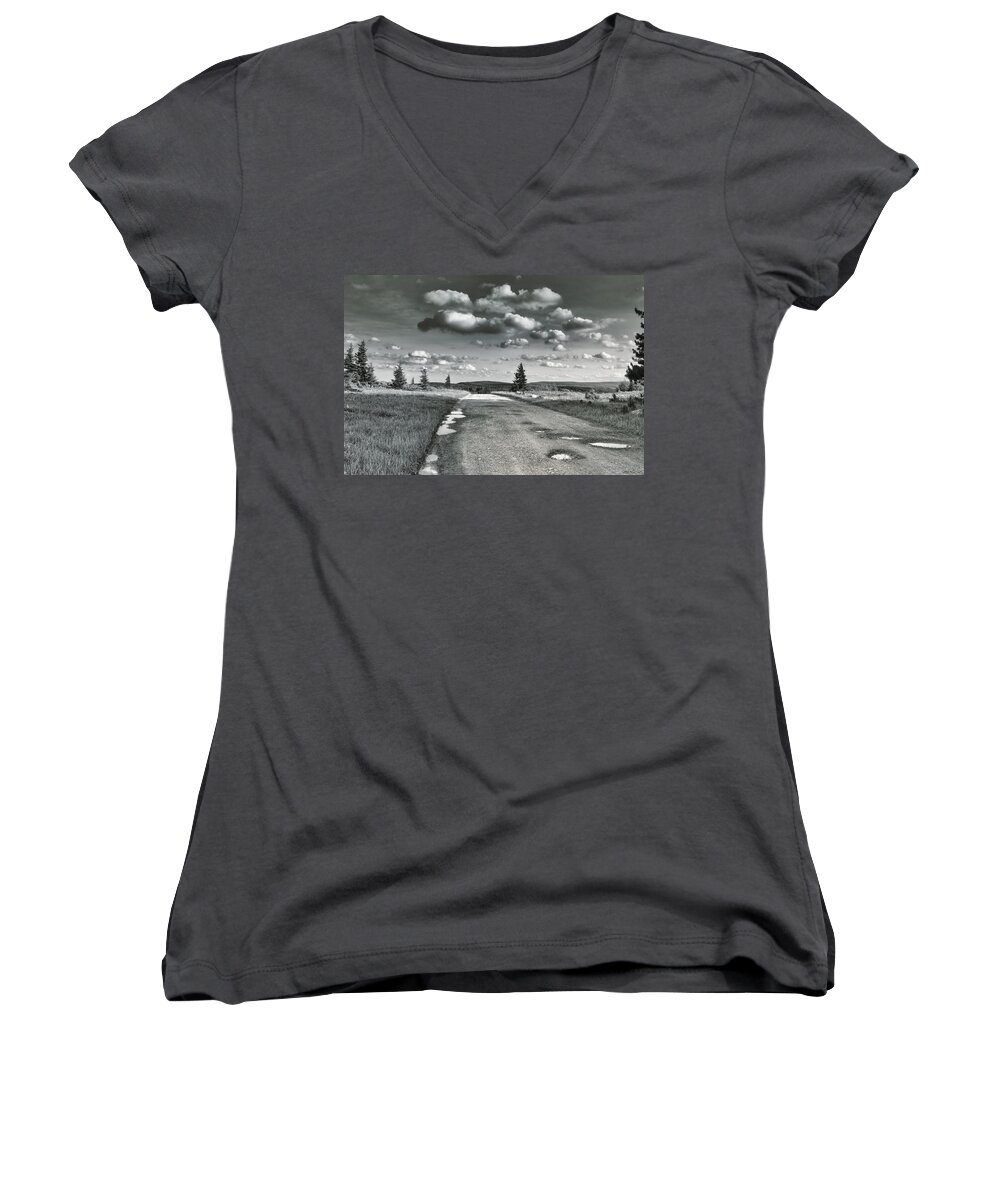 Dolly Sods Women's V-Neck featuring the photograph Winding Road by Mary Almond