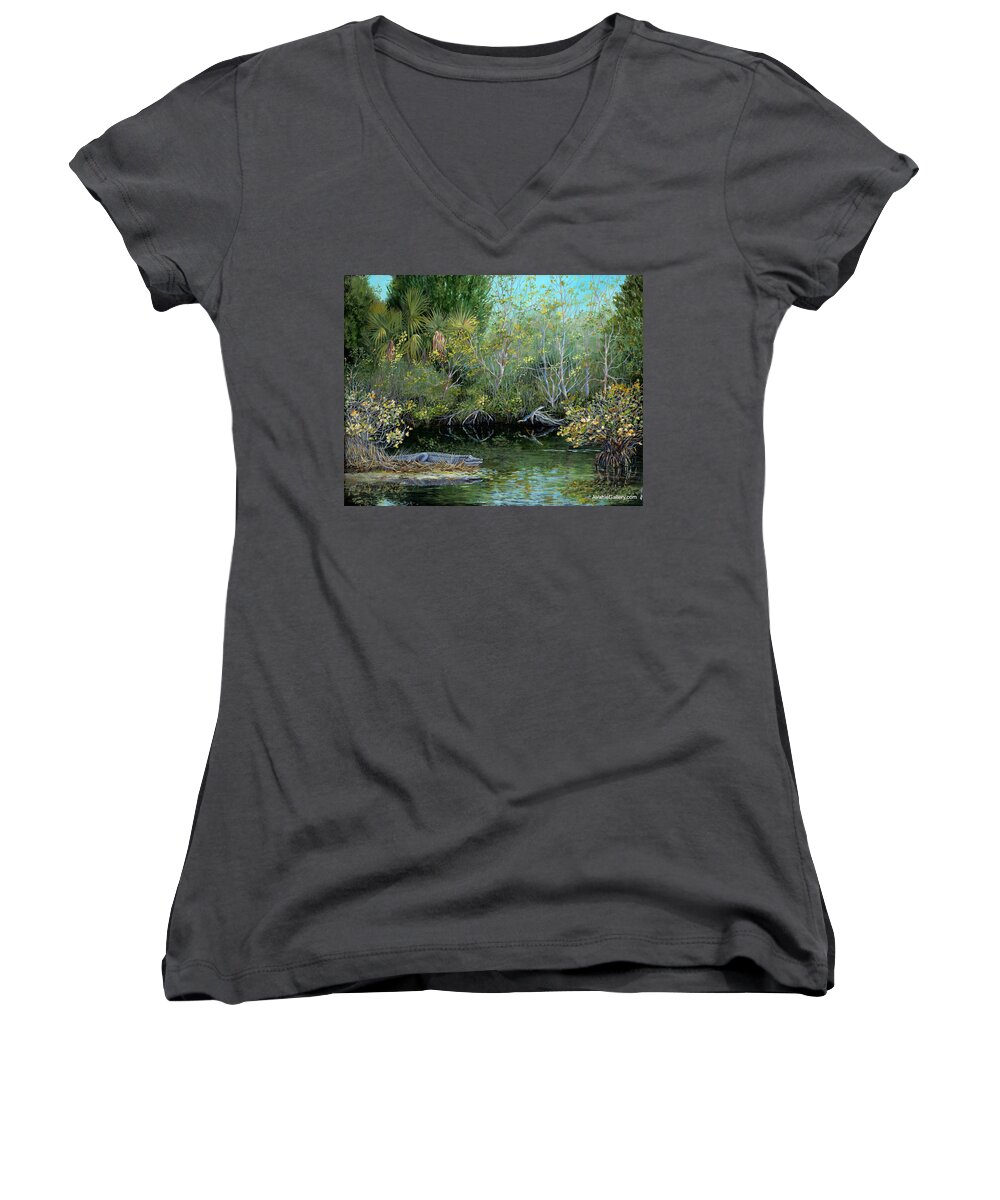 Winter Women's V-Neck featuring the painting Winter Leaves by AnnaJo Vahle