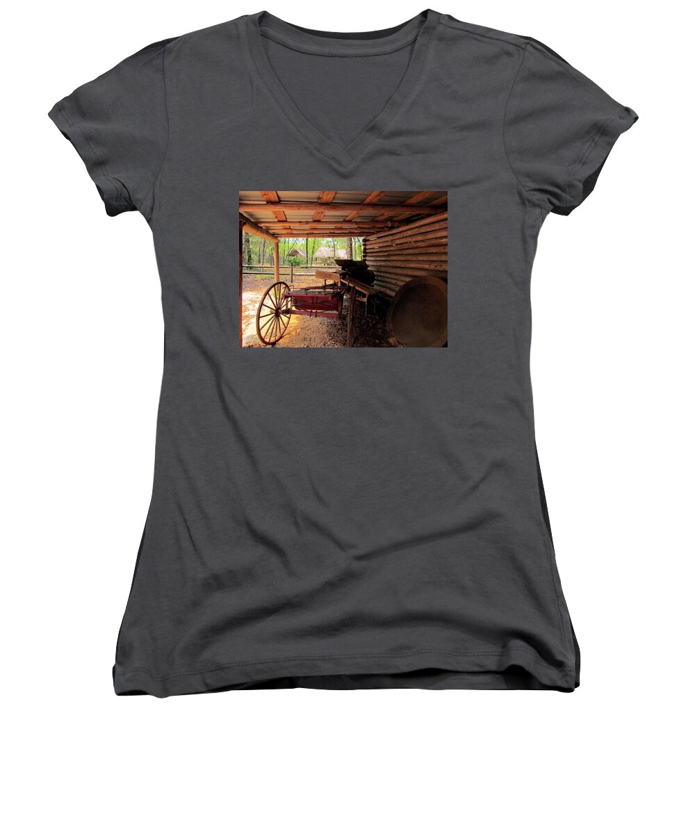 Horse Cart Women's V-Neck featuring the photograph Yesterday by Judy Wanamaker