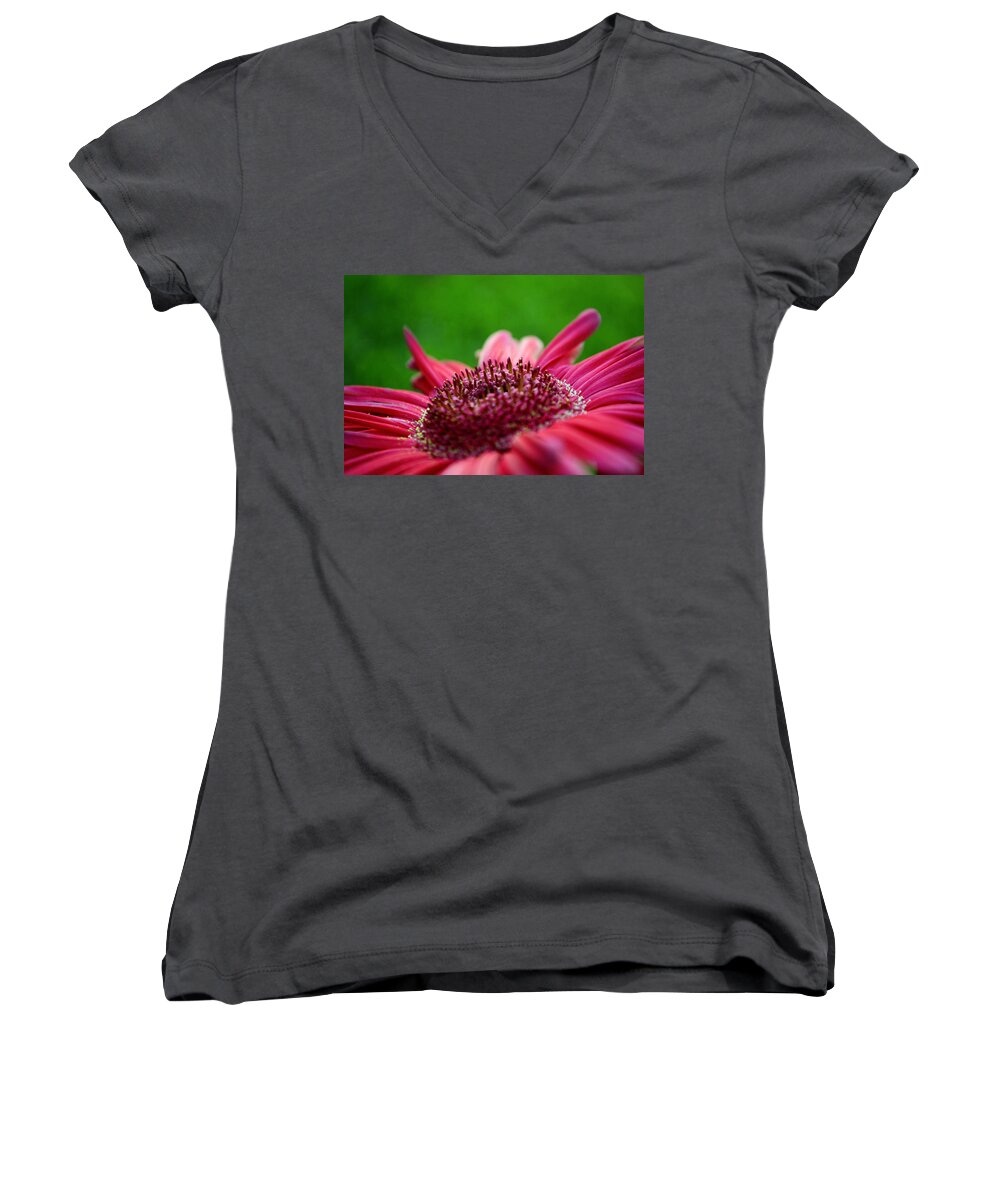 Gerbera Daisy Women's V-Neck featuring the photograph ...You Can Feel It by Melanie Moraga