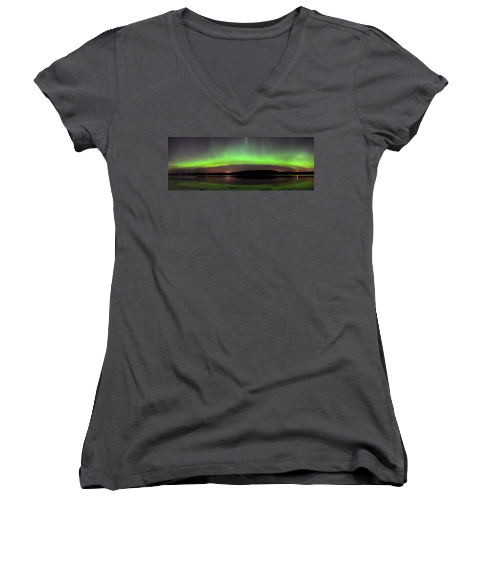 Aurora Borealis Women's V-Neck featuring the photograph  Northern Lights by Macrae Images