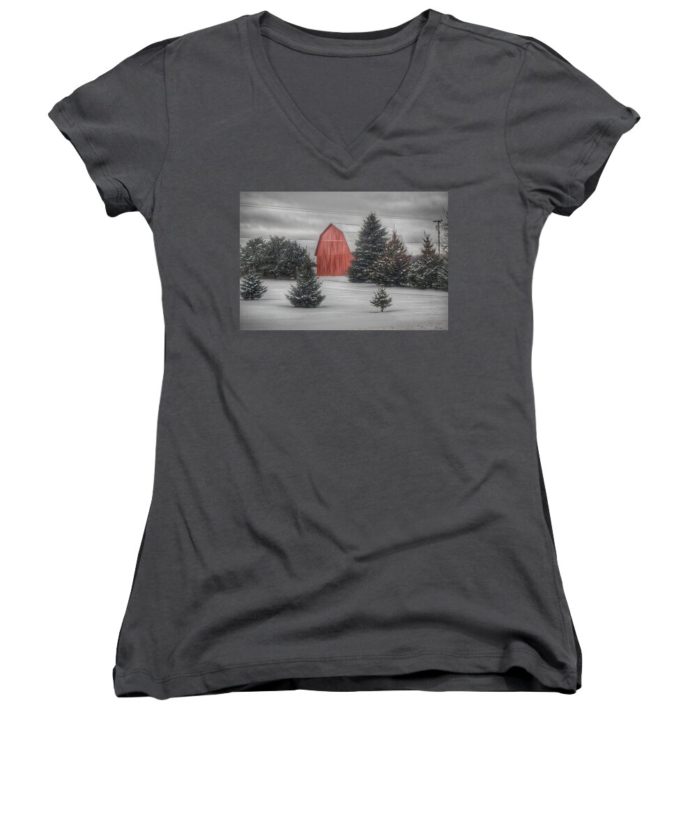 Michigan Women's V-Neck featuring the photograph 0172 - Vernor Road Red I by Sheryl L Sutter