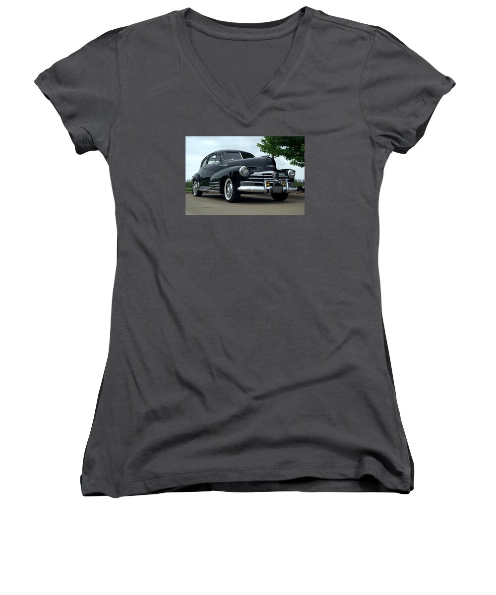 1948 Women's V-Neck featuring the photograph 1948 Chevrolet Fleetline Custom by Tim McCullough