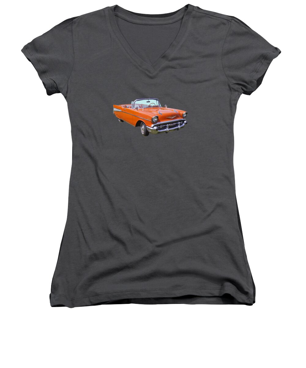 Automobile Women's V-Neck featuring the photograph 1957 Chevrolet Bel Air 2-door Convertible by Keith Webber Jr