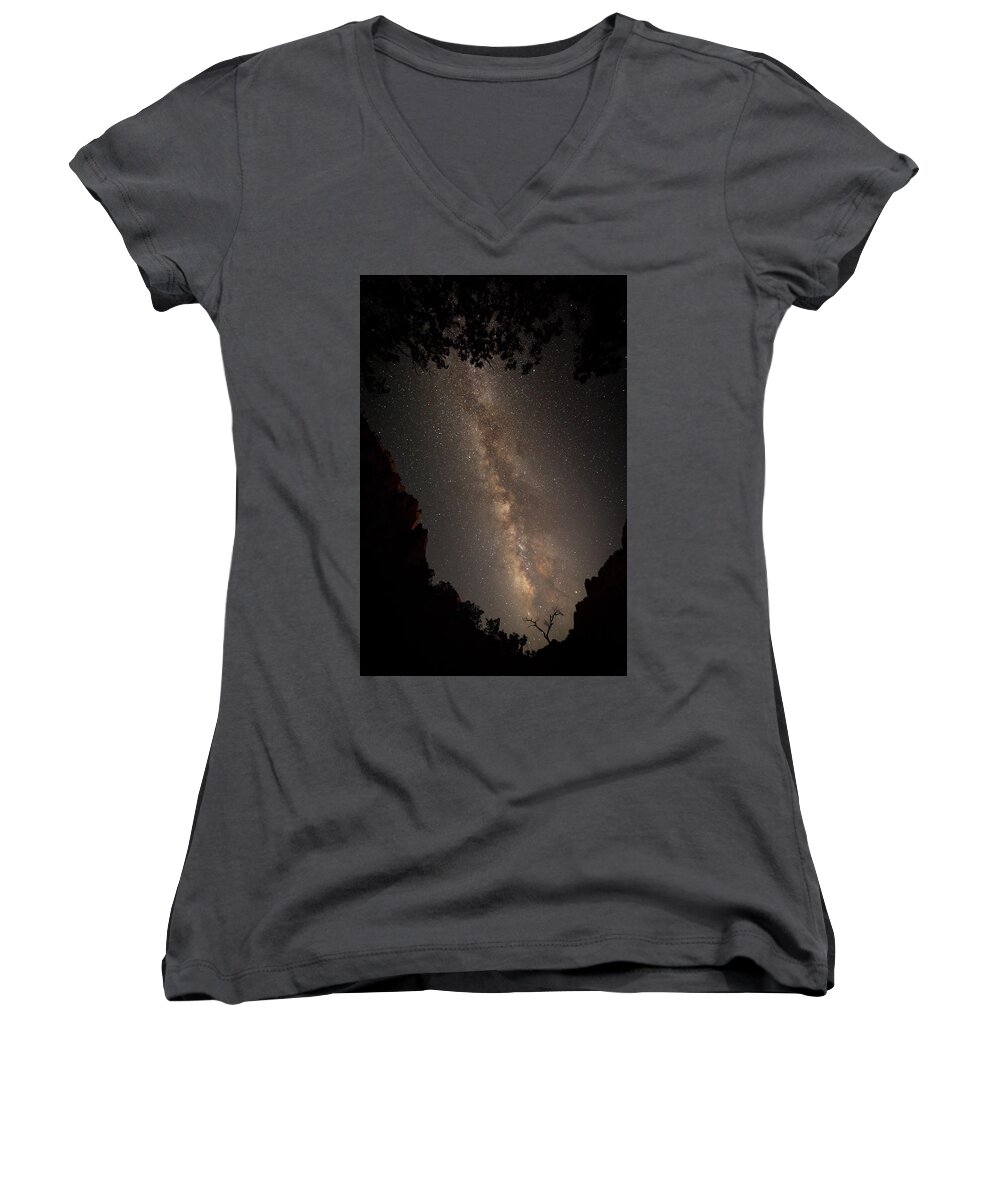 Milkyway Women's V-Neck featuring the photograph A Dark Night In Zion Canyon #3 by David Watkins