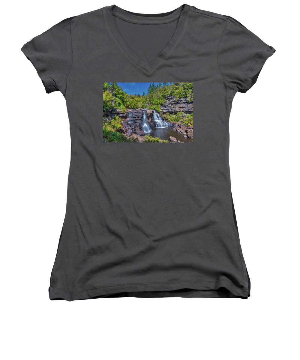 Blackwater Falls Women's V-Neck featuring the photograph Blackwater Falls #2 by Guy Whiteley