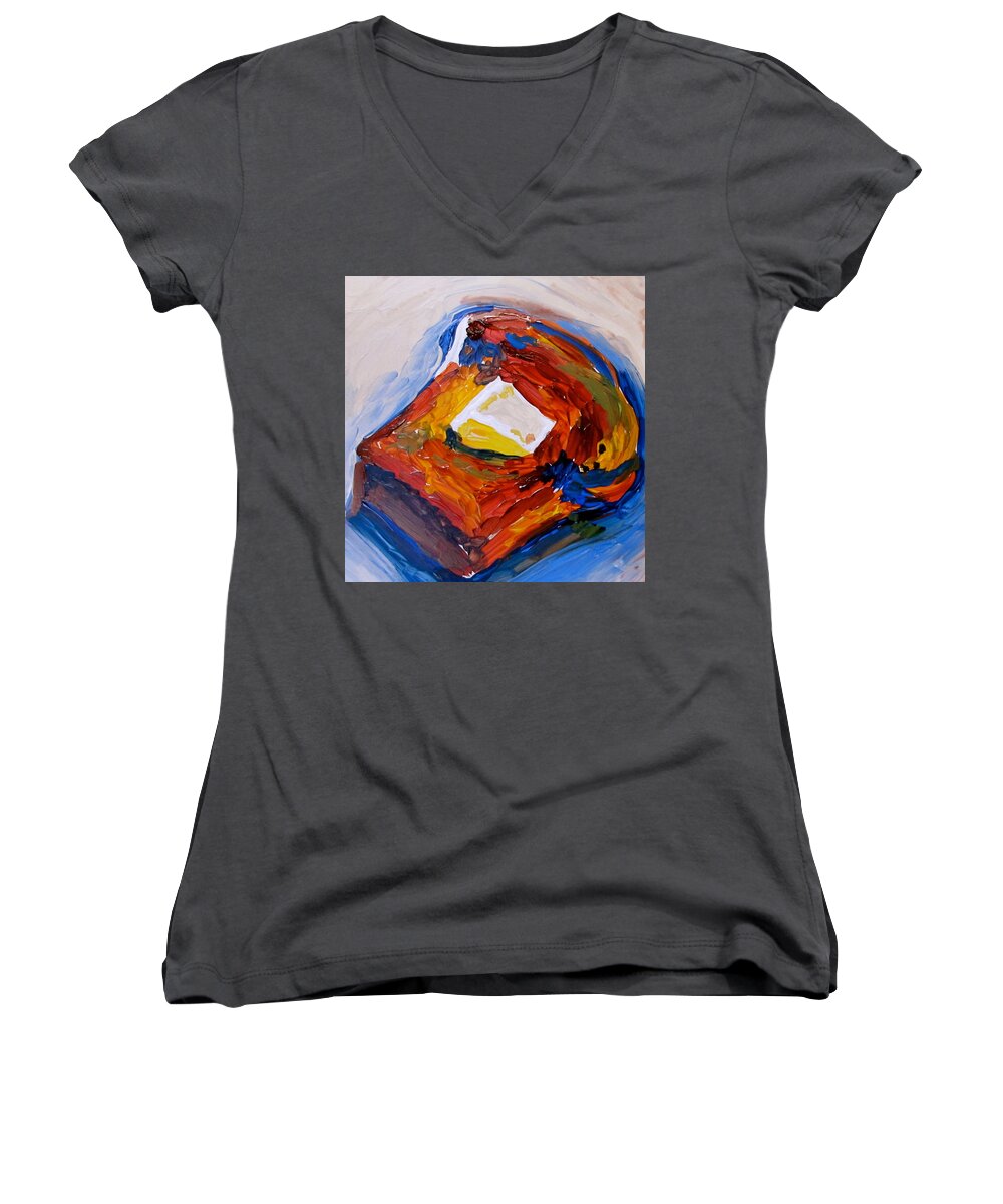 Abstract Women's V-Neck featuring the painting Bread and Butter #1 by Carole Johnson