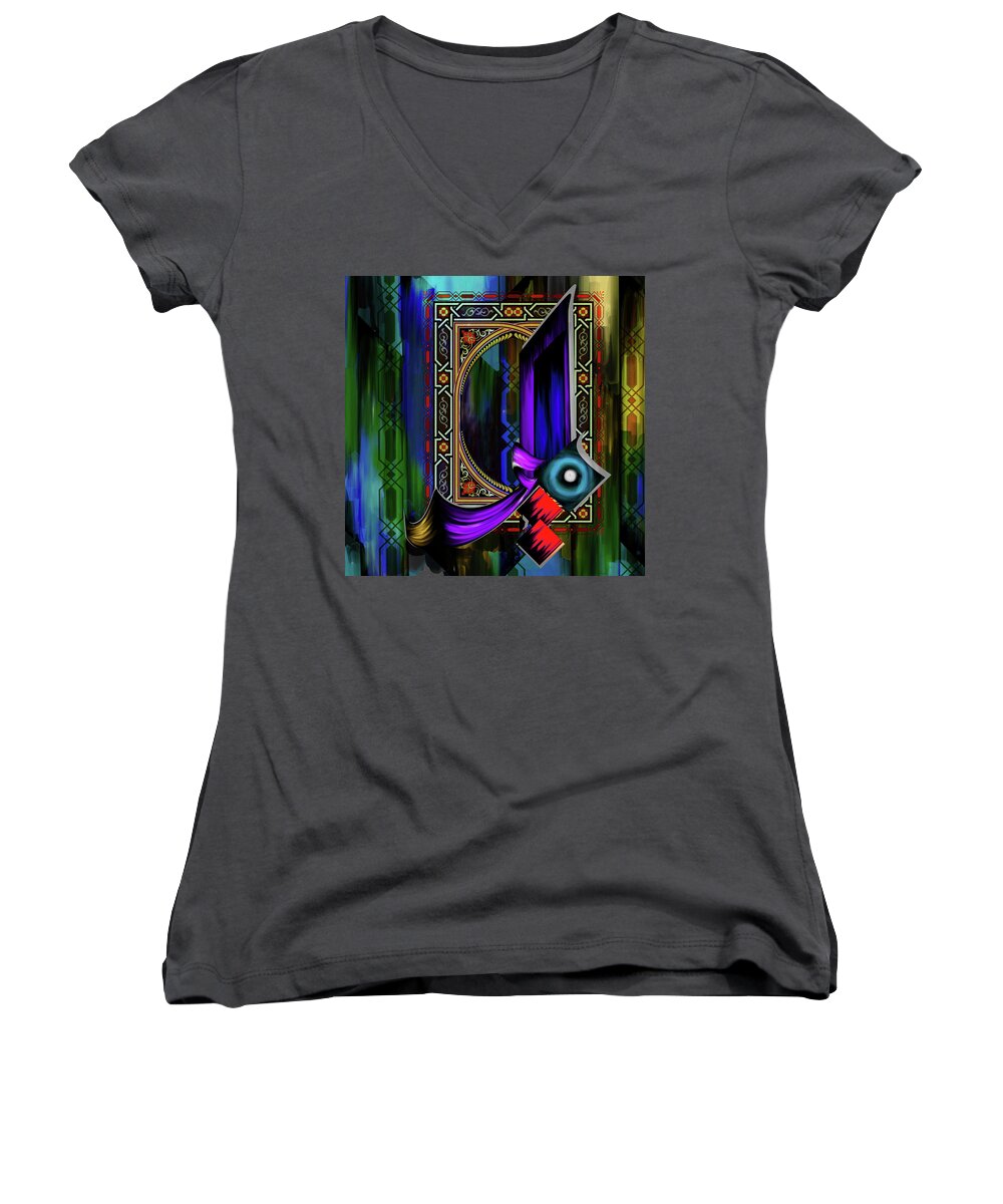 Abstract Women's V-Neck featuring the painting Calligraphy 100 1 #1 by Mawra Tahreem