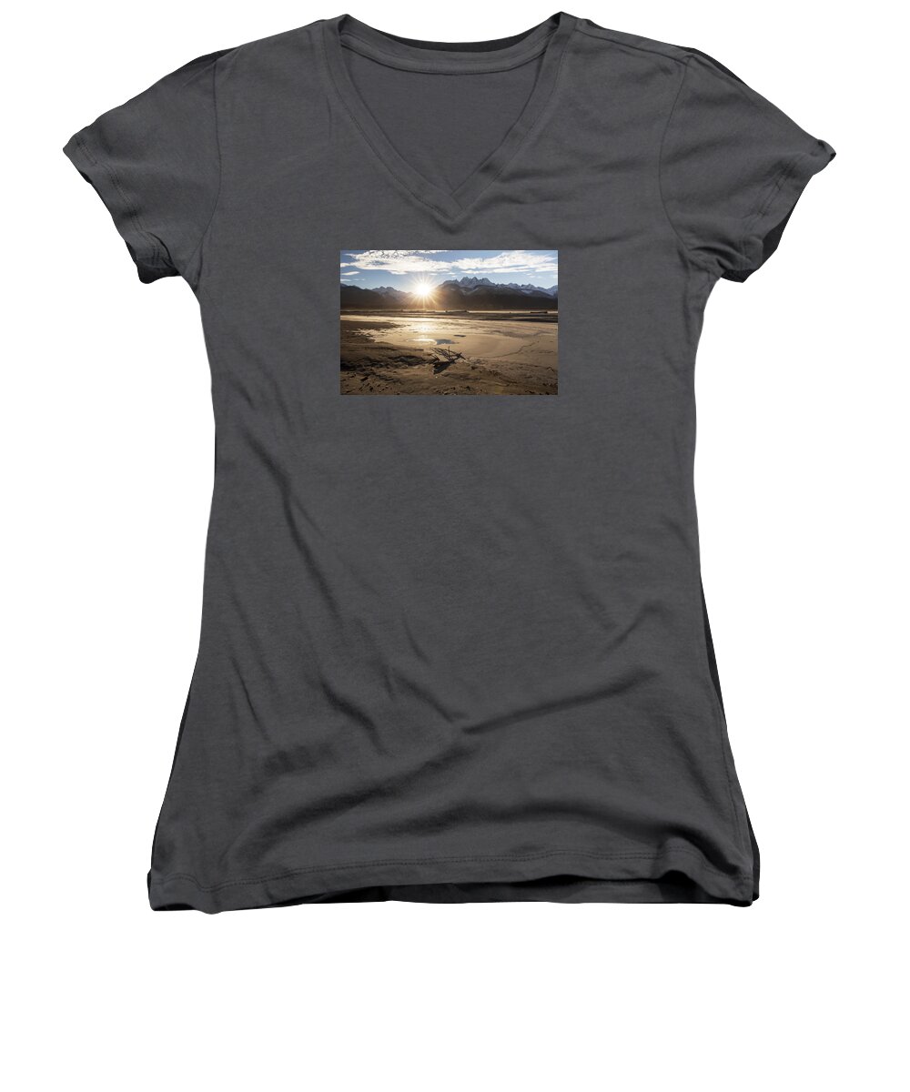 Alaska Women's V-Neck featuring the photograph Chilkat River Sunset #1 by Michele Cornelius