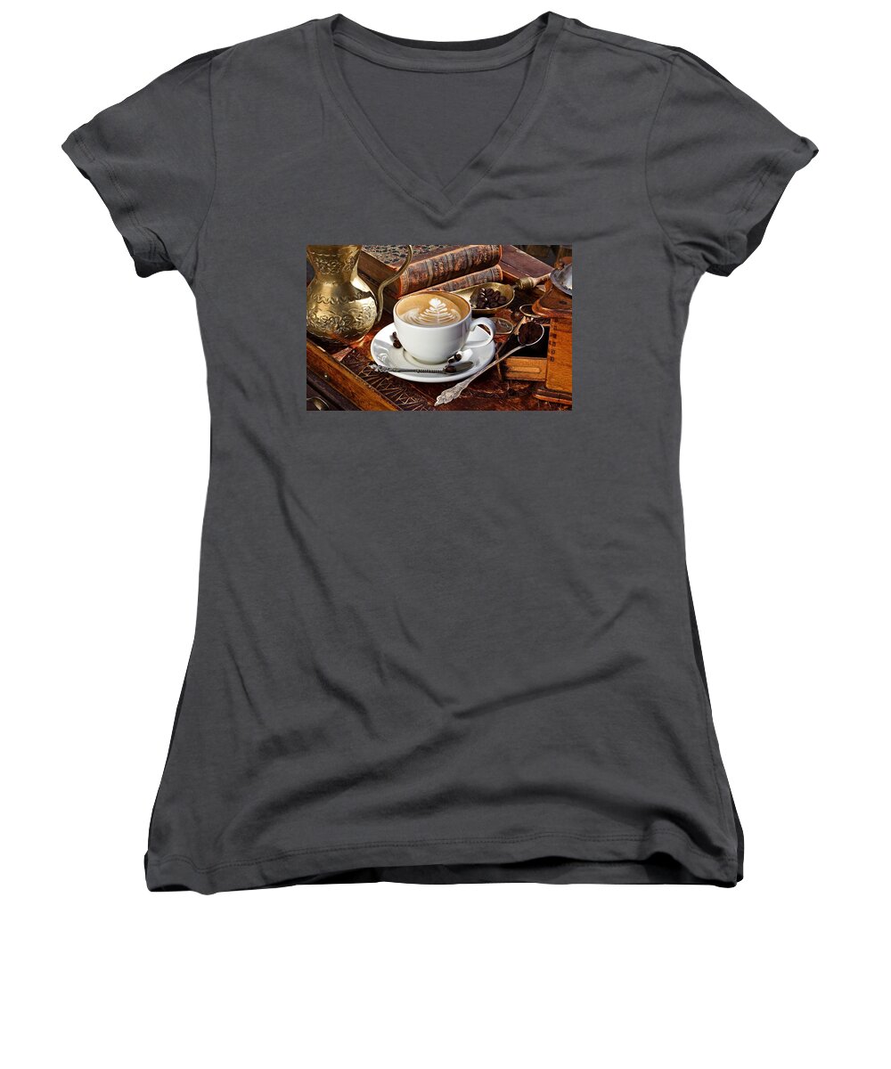 Coffee Women's V-Neck featuring the photograph Coffee #1 by Jackie Russo