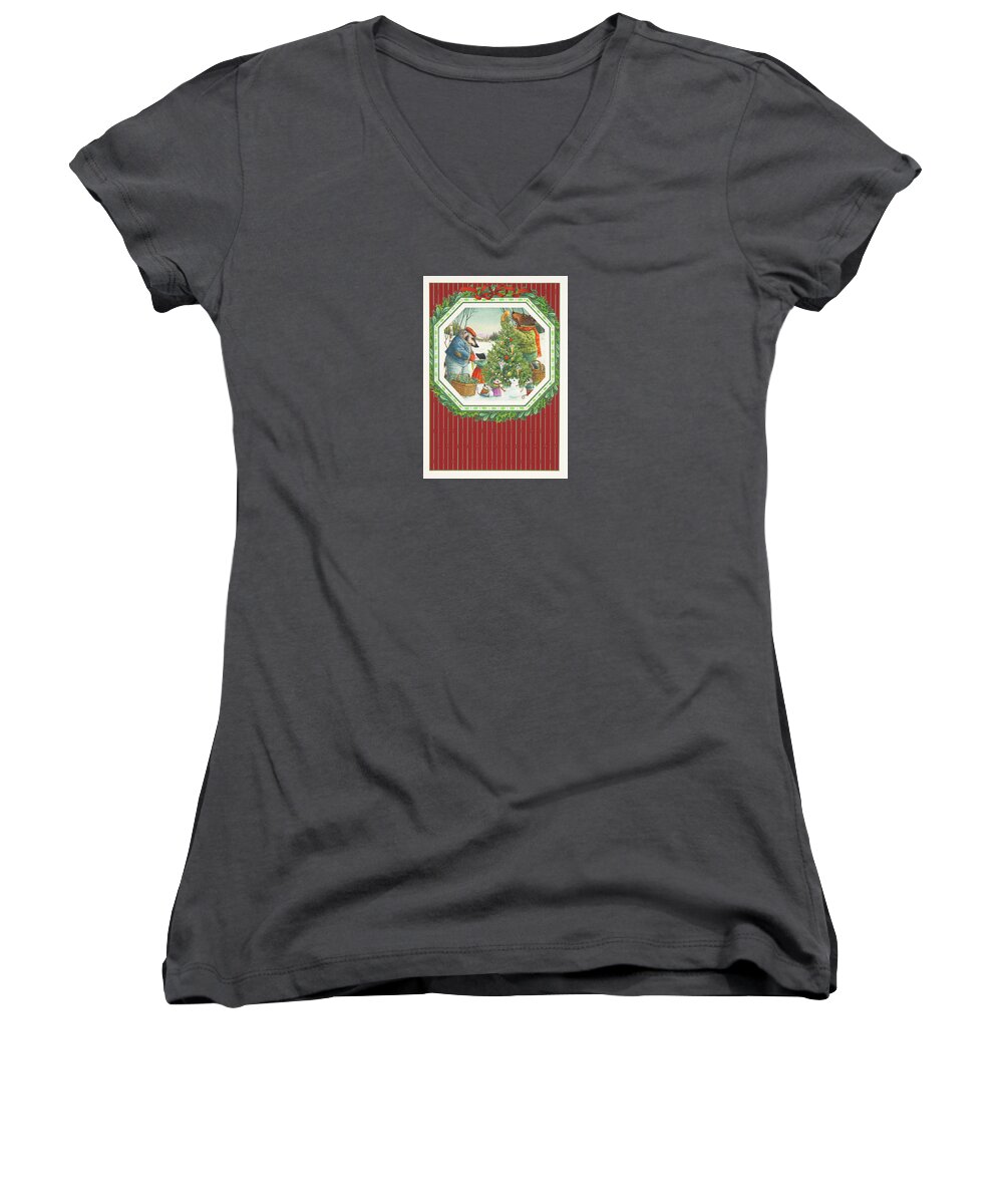 Christmas Women's V-Neck featuring the painting Decorating the Tree #1 by Lynn Bywaters