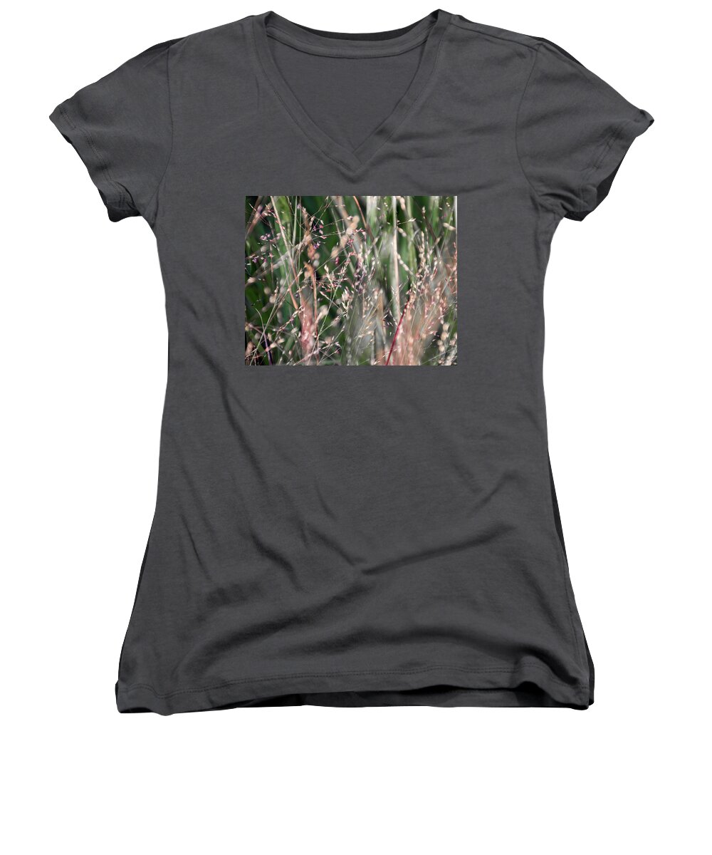 Grasses Women's V-Neck featuring the photograph Fairies in the Grass - by Julie Weber