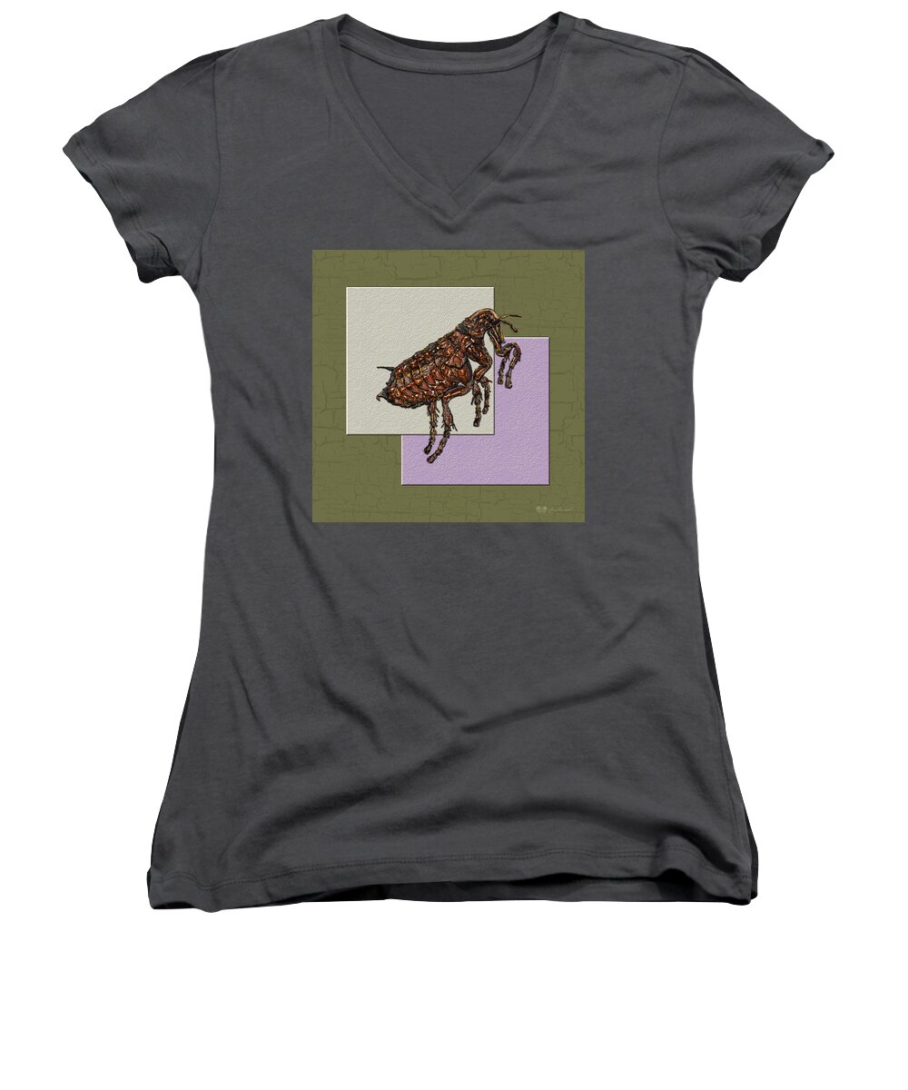 Beasts Of The Wild By Serge Averbukh Women's V-Neck featuring the photograph Flea on Abstract Beige Lavender and Dark Khaki #1 by Serge Averbukh