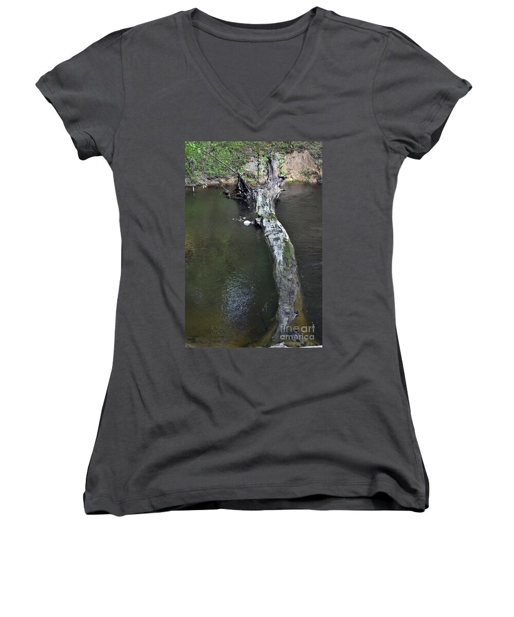 Nature Women's V-Neck featuring the photograph Footbridge #1 by Skip Willits