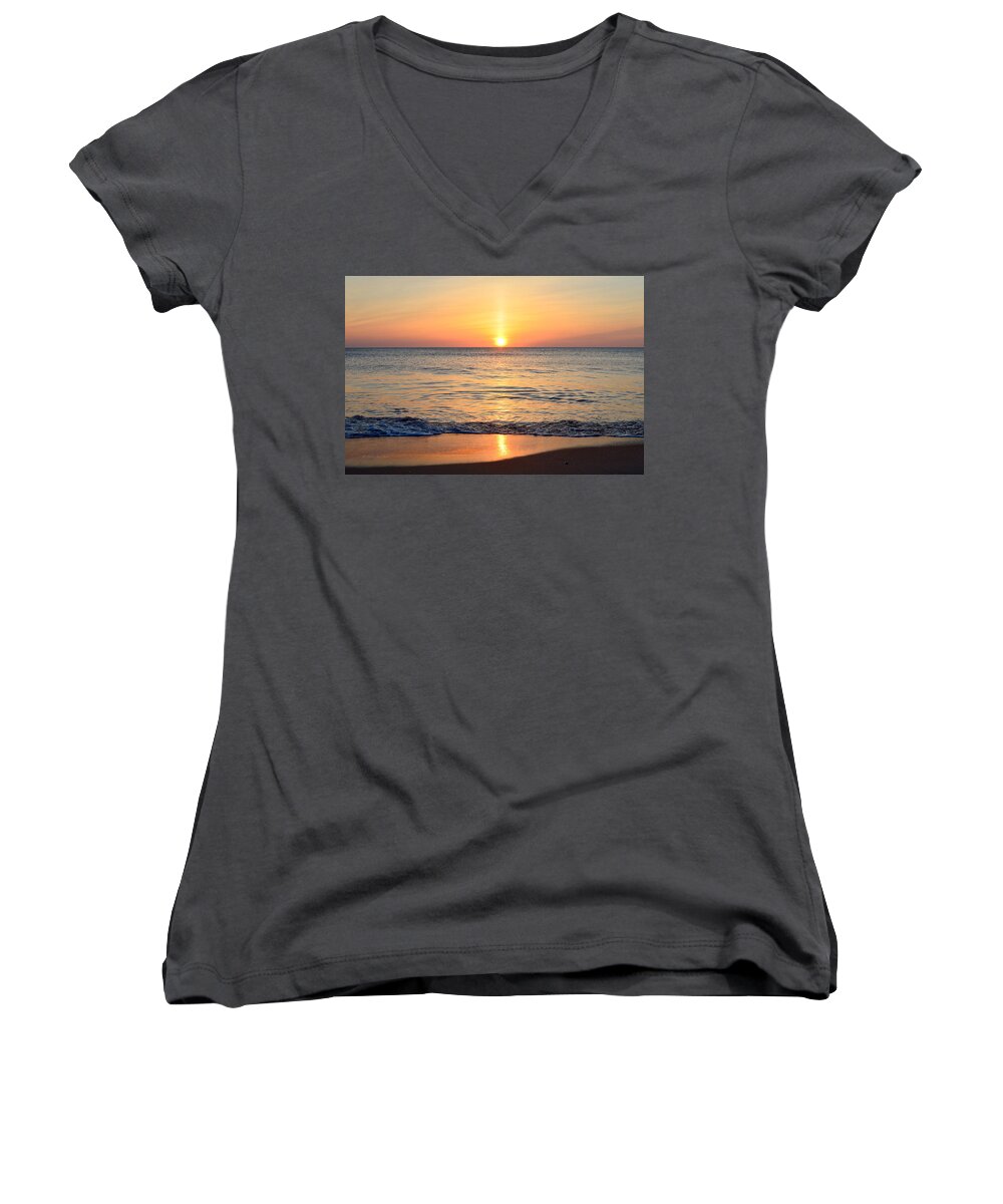 May Sunrise Women's V-Neck featuring the photograph Golden Sunrise #1 by Barbara Ann Bell