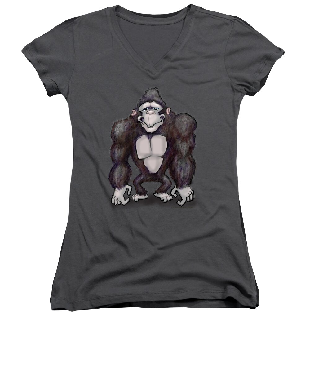 Gorilla Women's V-Neck featuring the digital art Gorilla #1 by Kevin Middleton