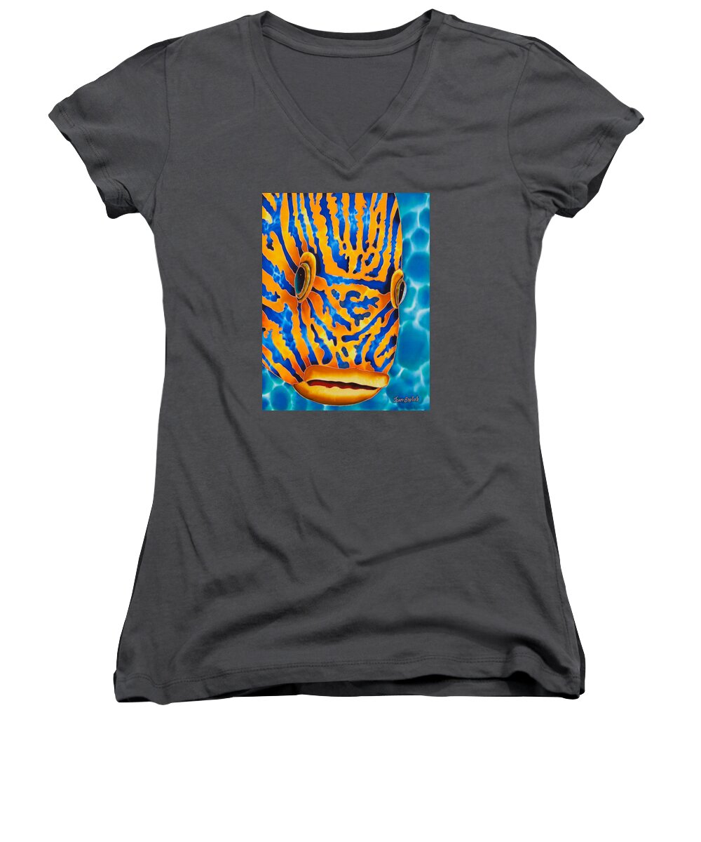 Grunt Fish Women's V-Neck featuring the painting Grunt Fish by Daniel Jean-Baptiste