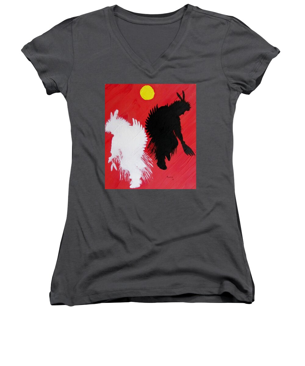 Harvest Dance Women's V-Neck featuring the painting Harvest Dance #1 by Michael TMAD Finney