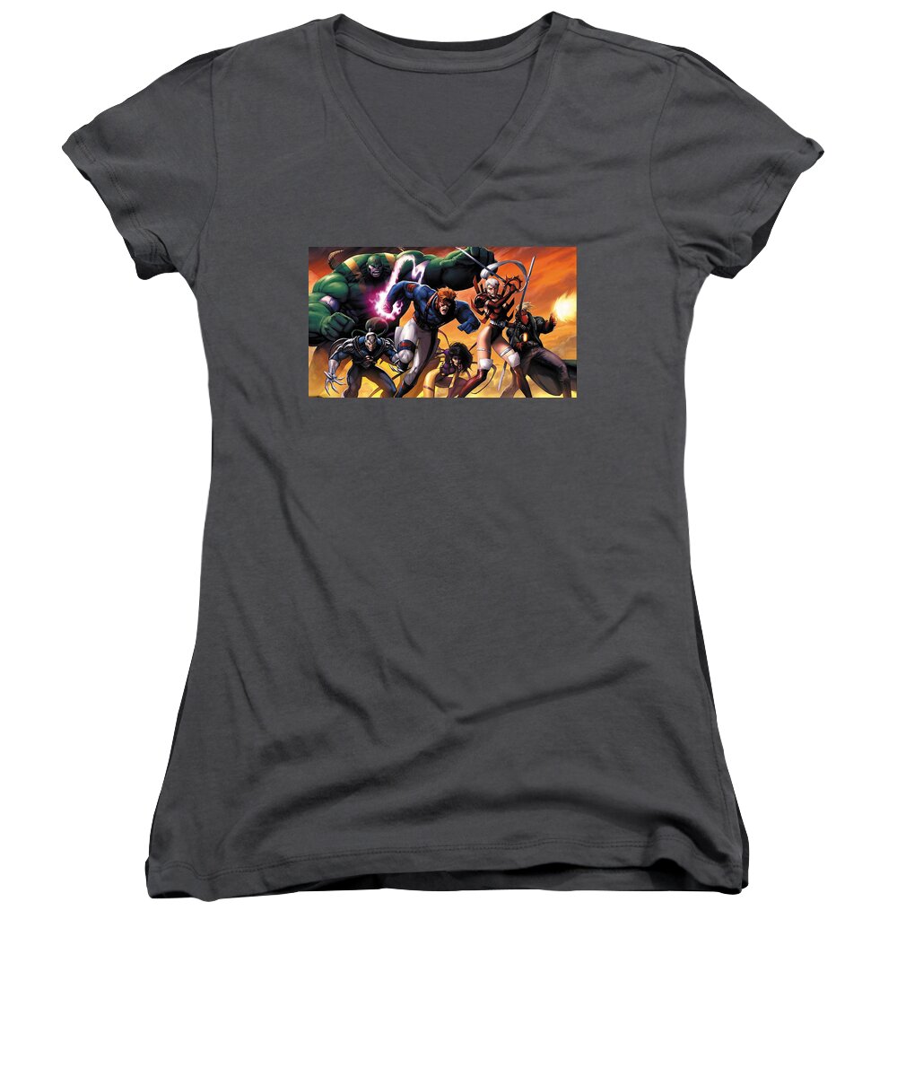 Jim Lee's Wildc.a.t.s Covert Action Teams Women's V-Neck featuring the digital art Jim Lee's WildC.A.T.S Covert Action Teams #1 by Super Lovely