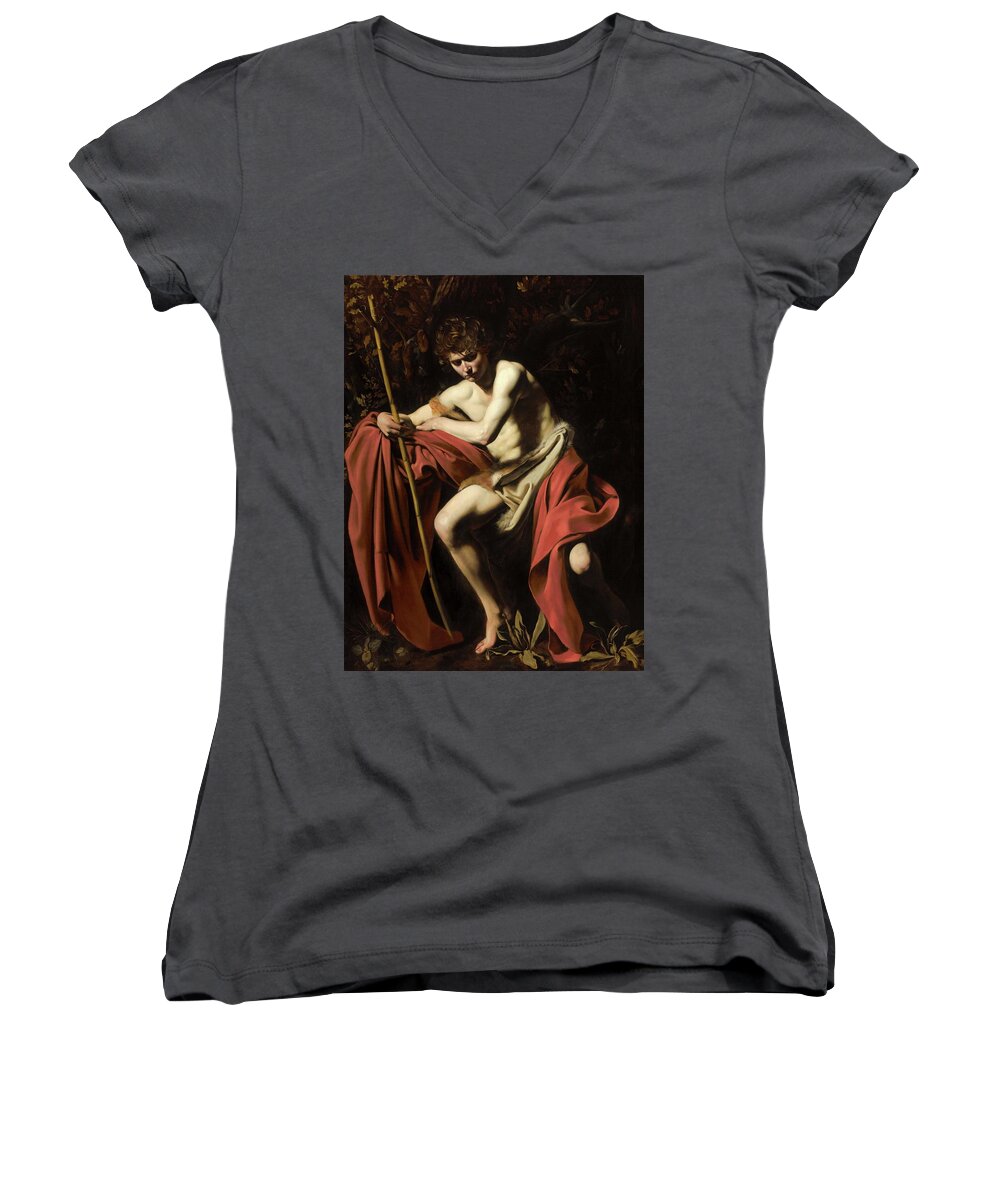 Italian Women's V-Neck featuring the painting John In The Wilderness by Troy Caperton