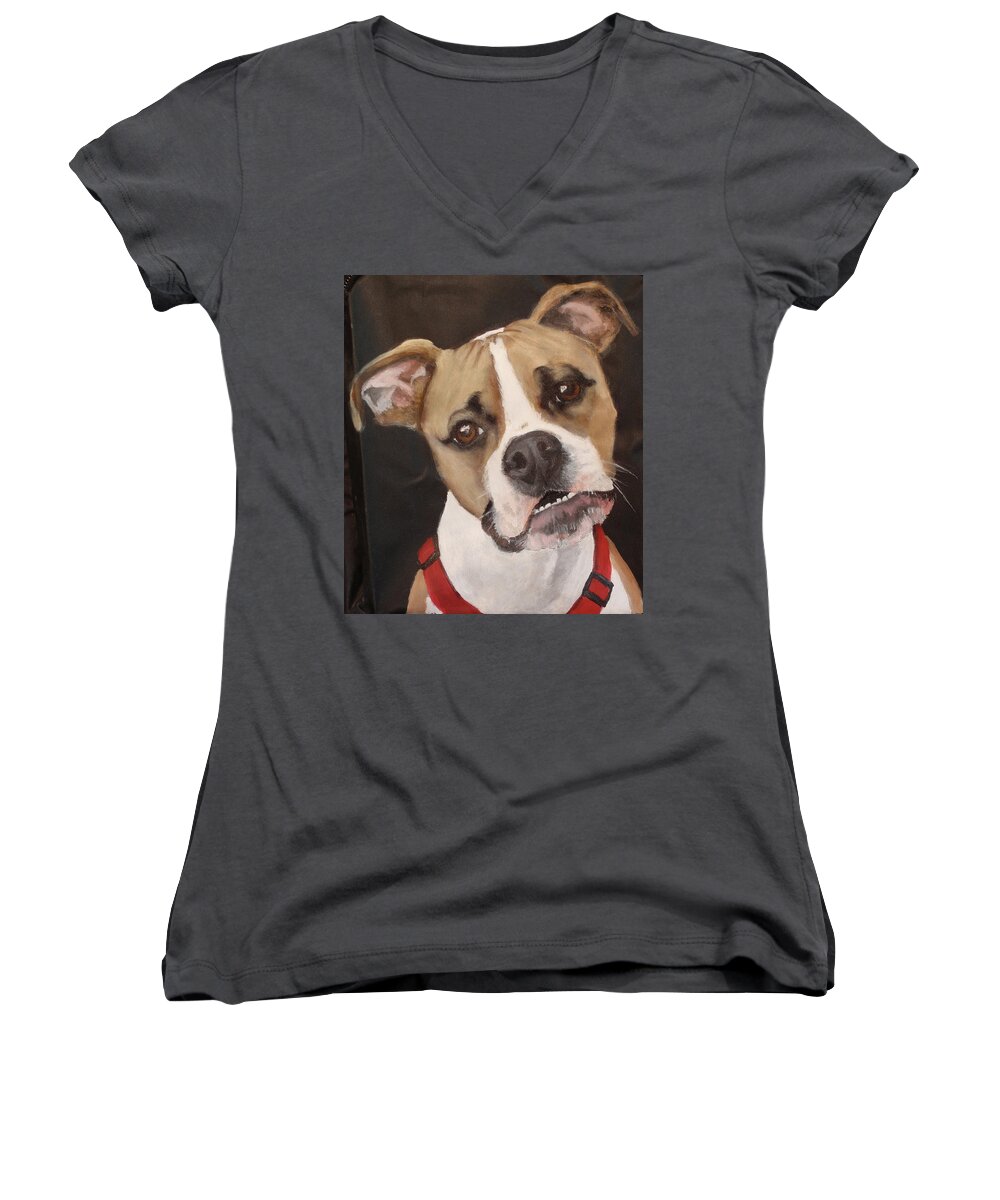 Boxer Women's V-Neck featuring the painting Leo #1 by Carol Russell