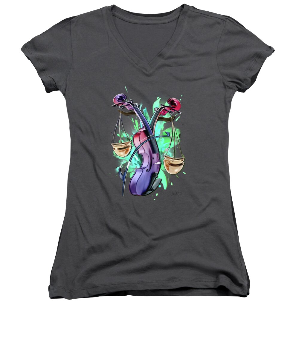 Libra Women's V-Neck featuring the painting Libra #1 by Melanie D