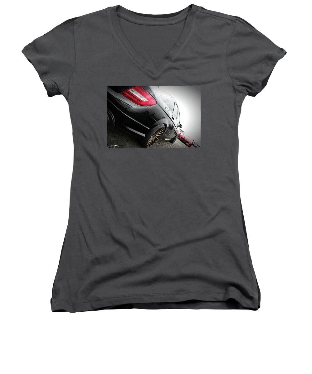 Mercedes-benz Women's V-Neck featuring the photograph Mercedes-Benz #1 by Jackie Russo