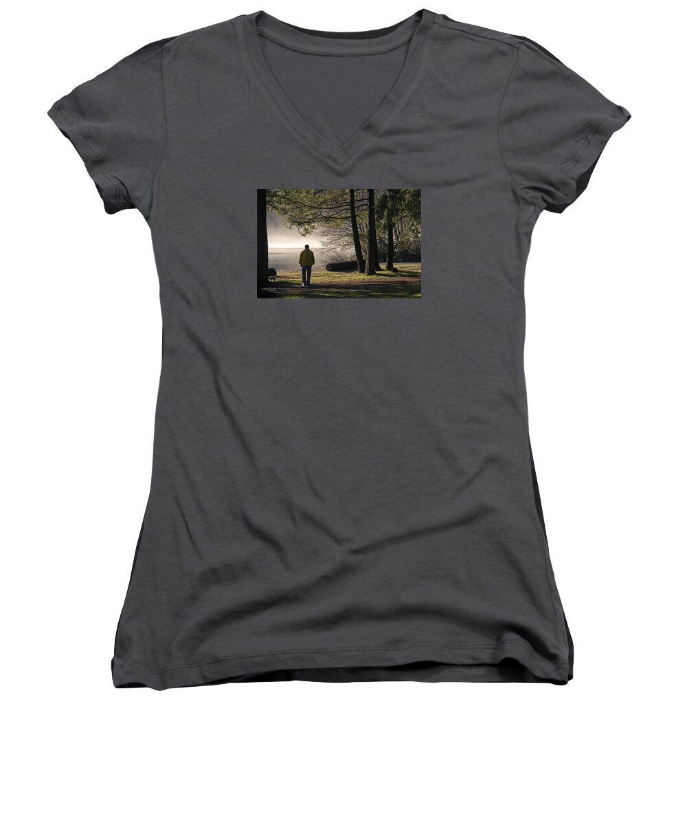 Morning Women's V-Neck featuring the photograph Morning Walk #2 by Inge Riis McDonald