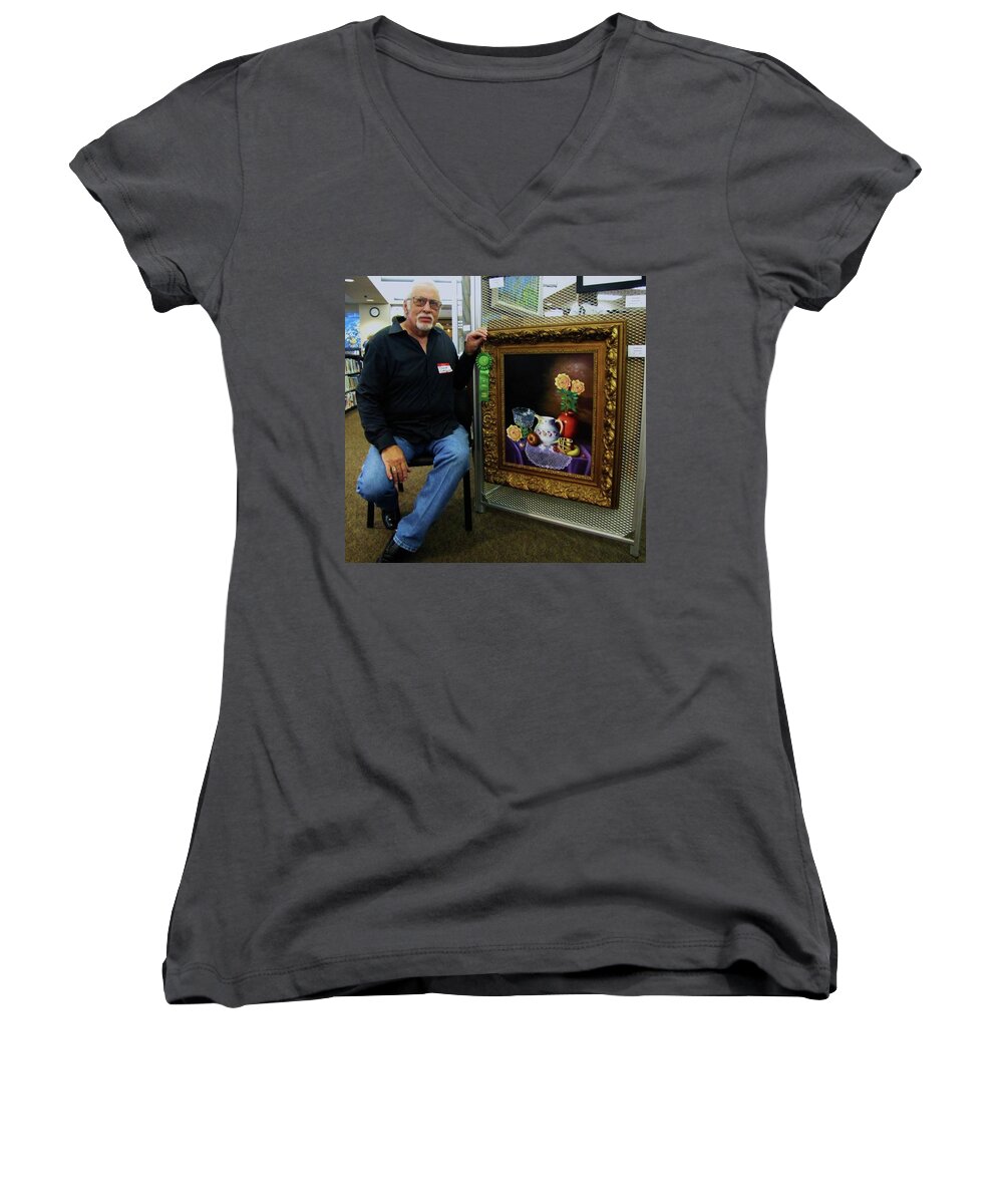 Still Life Women's V-Neck featuring the painting Nostalgic vision #1 by Gene Gregory